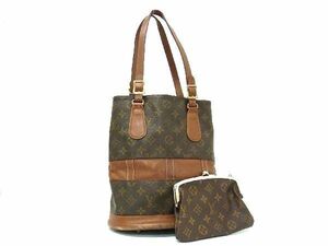 1円 LOUIS VUITTON ルイヴィトン T42238 モノグラム バケットPM USA アメリカ製 バケツ型 トートバッグ ショルダー ブラウン系 AT2582