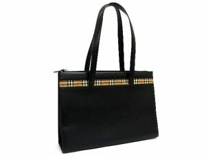 1円 ■美品■ BURBERRY バーバリー レザー 内部ノバチェック ショルダーバッグ トートバッグ 肩掛けかばん レディース ブラック系 BF4207