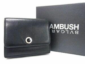 1円 ■美品■ BVLGARI ブルガリ AMBUSH コラボ レザー 三つ折り 財布 ウォレット 札入れ 小銭入れ メンズ レディース ブラック系 AR9598S1