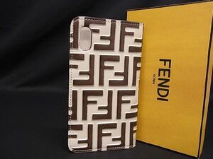 1円 ■極美品■ FENDI フェンディ ズッカ柄 レザー iPhoneX/XS対応 アイフォン スマホケース アイボリー系 BF4396