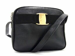 1円 Salvatore Ferragamo フェラガモ DB-213096 ヴァラ レザー クロスボディ ポシェット ショルダーバッグ レディース ブラック系 AT2610