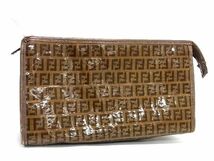 1円 FENDI フェンディ ヴィンテージ ズッカ柄 ズッキーノ PVC クラッチバッグ セカンドバッグ レディース メンズ ブラウン系 AU2589_画像1