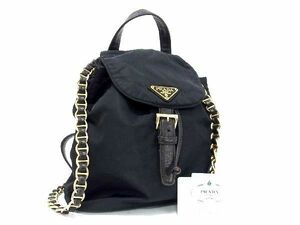 1円 ■美品■ PRADA プラダ B4821 テスートナイロン×レザー 巾着型 リュックサック デイパック バックパック ブラック系 BF4555