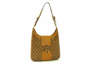 1円 GUCCI グッチ 001 4129 001013 GG柄 GGキャンバス×レザー ワンショルダーバッグ 肩掛けかばん レディース ブラウン系 AS4672