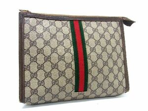 1円 GUCCI オールドグッチ ヴィンテージ シェリーライン PVC クラッチバッグ セカンドバッグ レディース メンズ ブラウン系 CD0271