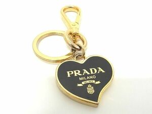 1円 PRADA プラダ ロゴ ハート キーホルダー キーリング チャーム レディース ゴールド系×ブラック系 BE7513