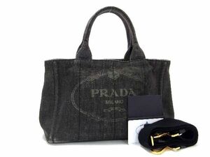 1円 PRADA プラダ 1BG439 ミニカナパ デニム 2WAY ハンドバッグ ショルダーバッグ 斜め掛け レディース グレー系 AU3019