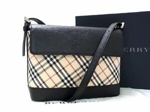 ■新品■未使用■ BURBERRY バーバリー キャンバス×レザー チェック柄 クロスボディ ショルダーバッグ ベージュ系×ブラック系 AV1228