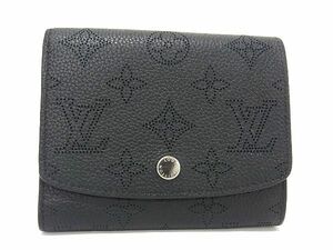 1円 ■極美品■ LOUIS VUITTON ルイヴィトン M62540 マヒナ ポルトフォイユ イリス コンパクト 二つ折り ウォレット ブラック系 AU3234