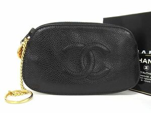 1円 ■極美品■ CHANEL シャネル ココマーク キャビアスキン コインケース コインパース 小銭入れ レディース ブラック系 AU3237