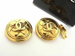 1円 ■美品■ CHANEL シャネル ココマーク キルティング風 クリップ式 イヤリング アクセサリー レディース ゴールド系 AU3008