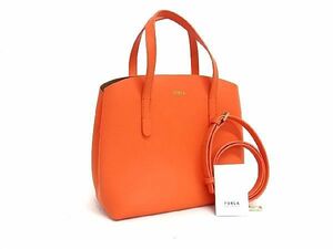 1円 ■新品同様■ FURLA フルラ パラダイス レザー 2WAY ハンドバッグ ショルダー 斜め掛け レディース オレンジ系 AT2645