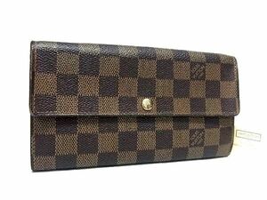 1円 LOUIS VUITTON ルイヴィトン N61734 ダミエ ポルトフォイユサラ 二つ折り 長財布 ウォレット レディース ブラウン系 BF4379