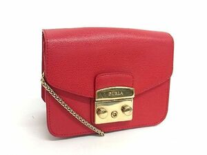 1円 ■美品■ FURLA フルラ メトロポリス レザー チェーン ミニバッグ クロスボディ ショルダーバッグ 斜め掛け レッド系 BG5511