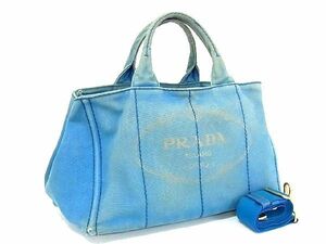 1円 PRADA プラダ カナパ デニム 2WAY ハンドバッグ トート ショルダー 斜め掛けかばん レディース メンズ ブルー系 BG5569