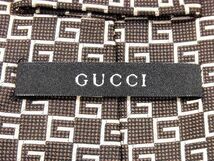 ■極美品■ GUCCI グッチ シルク100% 総柄 ネクタイ ビジネス 紳士 メンズ ダークブラウン系 DD2040_画像3