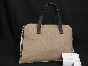 1円 ■美品■ FURLA フルラ レザー パイソン調 ハンドバッグ レディース ブラウン系×ホワイト系 BG5264