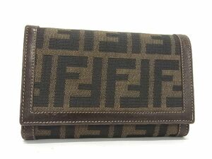 1円 ■美品■ FENDI フェンディ ヴィンテージ ズッカ柄 キャンバス 二つ折り 財布 ウォレット レディース ブラウン系 AV3128