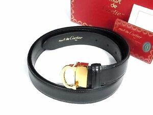 1円 ■美品■ Cartier カルティエ マストライン レザー ゴールド金具 ベルト メンズ レディース ブラック系 AT2813