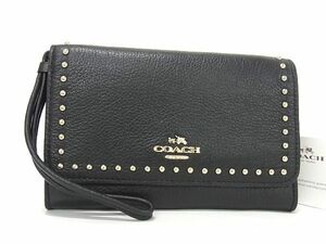 1円 ■新品同様■ COACH コーチ F66194 レザー スタッズ 二つ折り 財布 ウォレット 小銭入れ レディース ブラック系 BF4386