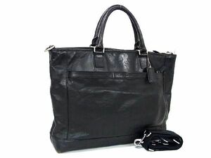 1円 COACH コーチ F71416 レザー 2WAY ビジネスバッグ トートバッグ ハンドバッグ ショルダーバッグ メンズ ブラック系 BE7684