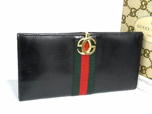 1円 GUCCI グッチ オールドグッチ ヴィンテージ シェリーライン レザー 二つ折り 長財布 ウォレット 小銭入れ 札入れ ブラック系 AT2807