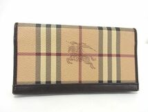 1円 ■美品■ BURBERRY バーバリー ノバチェック PVC×レザー 二つ折り 長財布 ウォレット 札入れ ベージュ系×ブラウン系 BF4485_画像1