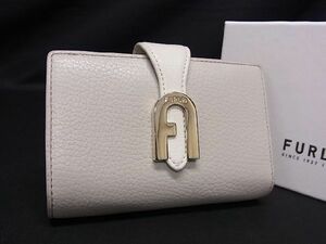 1円 ■極美品■ FURLA フルラ ソフィア グレイニー M レザー 二つ折り 財布 ウォレット 小銭入れ レディース ライトグレー系 AS4856