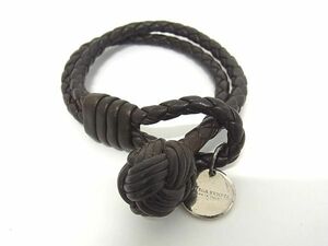 1円 BOTTEGA VENETA ボッテガヴェネタ イントレチャート レザー×SV925 ブレスレット アクセサリー メンズ レディース ブラウン系 AV1453