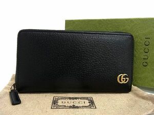 1円 ■美品■ GUCCI グッチ 428736 2184 GGマーモント レザー ラウンドファスナー 長財布 ウォレット 小銭入れ 札入れ ブラック系 AV3343