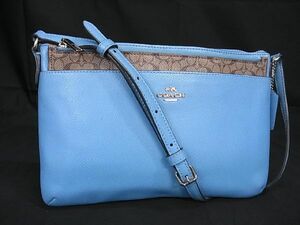 1円 ■美品■ COACH コーチ F52881 レザー ポーチ付き ショルダーバッグ ポシェット 斜め掛け レディース ブルー系 AV3510