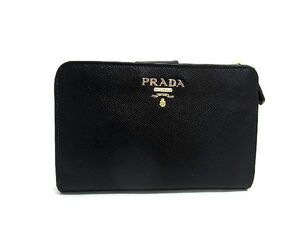 1円 ■美品■ PRADA プラダ サフィアーノレザー 二つ折り 財布 ウォレット 小銭入れ 札入れ レディース ブラック系 AV3345