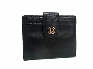 1円 ■美品■ ChristianDior クリスチャンディオール レザー がま口 二つ折り 財布 ウォレット 小銭入れ 札入れ ブラック系 AV3402