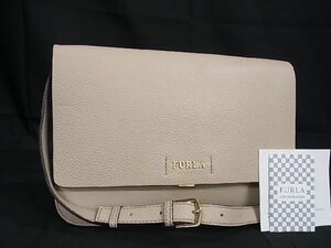 1円 ■極美品■ FURLA フルラ SVEVA レザー ショルダーバッグ クロスボディ 斜め掛けかばん レディース ベージュ系 BG5522