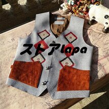 ヴィンテージ　復刻　 レザージャーキン ベスト 本革　刺繍　牛革　ナバホ柄　　Ｓ～5XL ライダース　灰 q2130_画像1