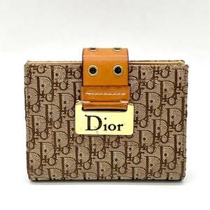 1円 美品 Christian Dior ディオール トロッター ストリートシック カードケース ブラウン 2つ折り Diorロゴ ゴールド金具