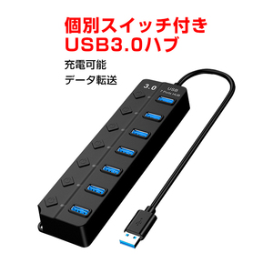 USBハブ USB3.0 7ポート USBコンセント 電源付き USBポート拡張 充電可 高速データ転送 独立スイッチ付き LEDライト付き 最大転送速度5Gbps