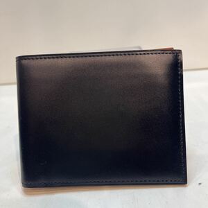 CORDOVAN シェルコードバン 二つ折り財布　最高級　革財布　馬革　牛　札　カード入れ　ブラック　レザー