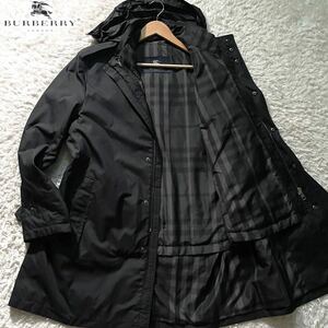 極美品/L-XLサイズ●バーバリー ロンドン ダウンライナー付き ナイロンコート スタンドカラー BURBERRY LONDON フード収納 ノバチェック柄