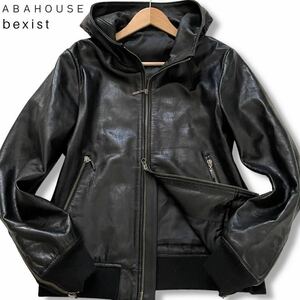 極美品/L相当●ABAHOUSE bexist 羊革 ラムレザー パーカー フード ジップジャケット アバハウス ベグジット ダブルファスナー 黒ブラック 3