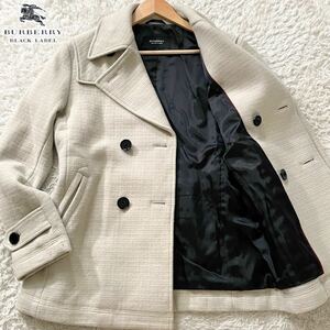 極美品/Lサイズ●バーバリーブラックレーベル ピーコート ジャケット BURBERRY BLACK LABEL シャドウ ノバチェック メルトン ラムウール