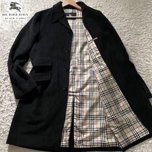 極美品/Lサイズ●バーバリーブラックレーベル チェスターコート ロング丈 BBURBERRY BLACK LABEL フワフワ 【アンゴラ100%】 ノバチェック