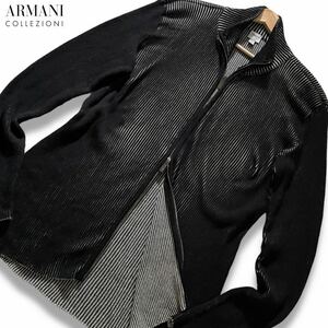 極美品/XL●アルマーニ コレツィオーニ ドライバーズニット ジャケット カーディガン ARMANI COLLEZIONI ダブルジップ プリーツ ジャバラ54