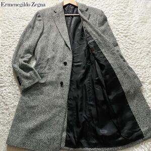 Lサイズ●最高級 エルメネジルドゼニア チェスターコート ロング Ermenegildo Zegna 【ウール×カシミヤ×シルク】 ヘリンボーン柄 日本製