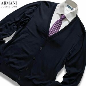 極美品/XLサイズ●最高級 アルマーニ コレツィオーニ ニット カーディガン ジャケット ビジネス ARMANI COLLEZIONI ウール100% 下部ロゴ 54