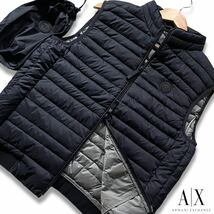 極美品/Lサイズ●アルマーニ エクスチェンジ ダウンベスト ジャケット ARMANI EXCHANGE AXロゴワッペン 折り畳み袋 旅行 出張 リアルダウン_画像1