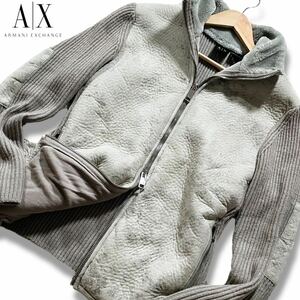 アルマーニ エクスチェンジ●ドライバーズニット 切替 ボア フェイク ムートン風 ジャケット ARMANI EXCHANGE エルボーパッチ ロゴタグ M