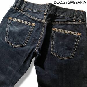 極美品/Lサイズ●ドルチェ&ガッバーナ デニム ジーンズ ジーパン パンツ DOLCE&GABBANA ドルガバ インディゴ ステッチライン ロゴ刺繍 48