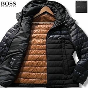 極美品/Lサイズ●近年モデル ヒューゴボス ダウンジャケット ブルゾン HUGO BOSS ナイロン×ウール 切替デザイン 肩ロゴパッチ 機能性◎ 48