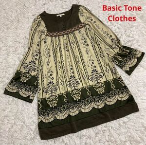 良品 Basic Tone Clothes チュニック 異素材 花柄 ベージュ